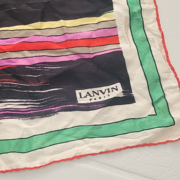 LANVIN Paris Vintage 100% Silk Multicolored Scarf Retro Striped Pattern - Picture 2 of 11